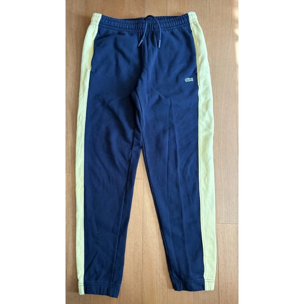 Lacoste Sport Sweatpants Mens Medium Blue Fleece Jogger Track Side Stripe Logo